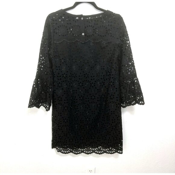 J CREW Black Embroidered Eyelet Bell Sleeve Shift Dress Size 4 Dark Fairy Boho - Picture 9 of 11